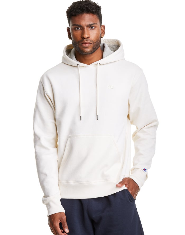 Champion Mens Hoodie NZ - Powerblend Fleece C Logo White ( 7289-CNYAW )